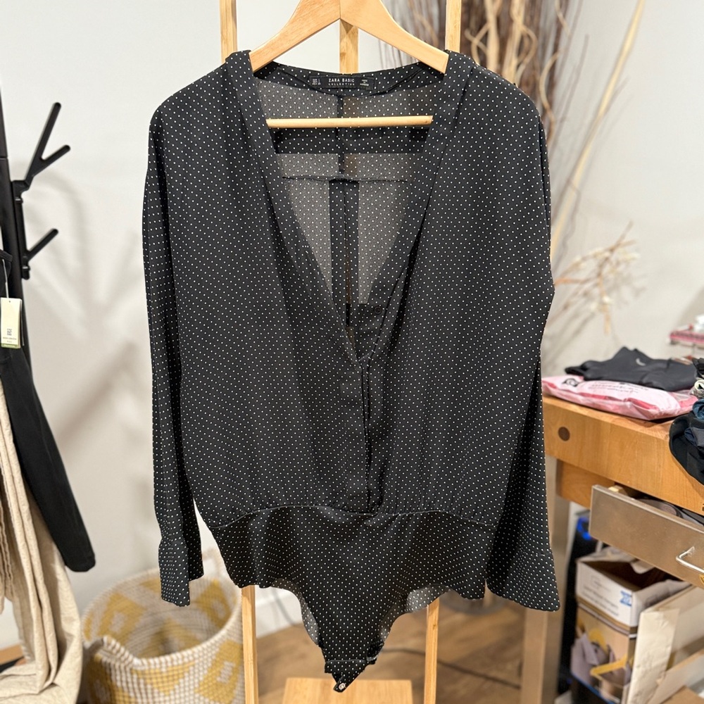 Zara Black and White Polka Dot Bodysuit